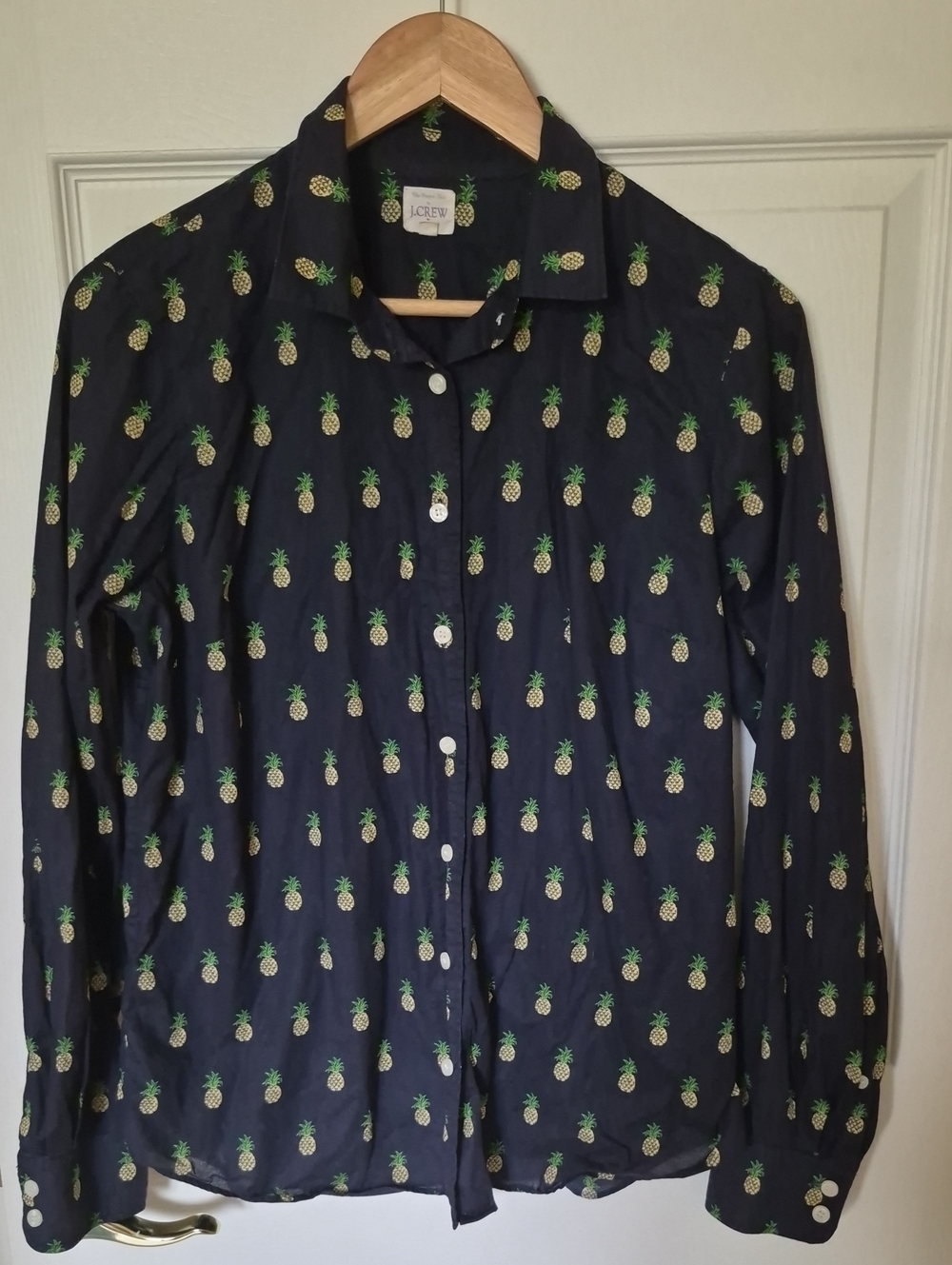 J. Crew Navy Pineapple-Print Button-Down Shirt -M